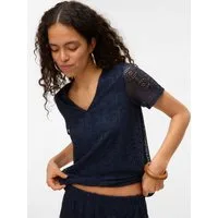 Vero Moda V-Shirt VMMAYA SS V NECK TOP JRS Materialmix, regular fit, Spitze