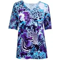 Passioni T-Shirt mit Leoparden- und Blumenmuster-Mix in Blautöne