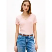 Tommy Hilfiger Kurzarmshirt CO LINEN V-NECK SHORT SLEEVE TEE mit V-Ausschnitt, Regular Fit