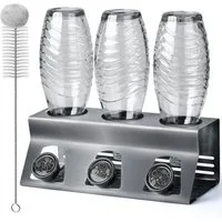 Sidorenko Flaschenhalter für SodaStream aus Edelstahl mit Kantenschutz, (Für, 3-St., Flaschen mit Flaschenbürste und Abtropfmatte), für Soda Stream Crystal, Easy, Fuse, Emil Flaschen