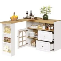 i@home Bartisch 360° drehbare Essbar mit Regalen und Bogenglas, schwarz /weiß, 2 Schubladen, offenes Ablagefach, drehbarer Sideboardschrank