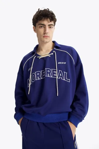 Sweatshirt mit Kordelzug-Ausschnitt und Print