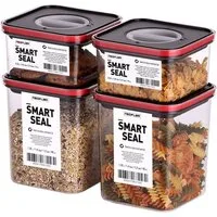 NEOFLAM® Vorratsdose Smart Seal Vorratsbehälter Set 4tlg. - Gr. 2x S, 2x M - Rot, Kunststoff (AS & PP), Silikon, (4-tlg)