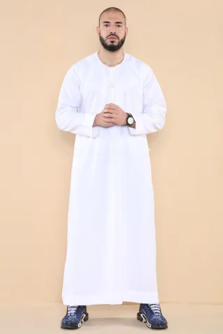 Weißer Thobe Jubba für Herren, saudisch-islamischer arabischer Eid-Emirati-Kaftan, Jubbah-Quastenrobe