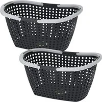 Koopman Einkaufskorb Kunststoff 23 L Kiste Henkel Schwarz 2 er Set, 2 Stk, Schwarz / Grau, 15 L, Kunststoff, 2 Tragehenkel