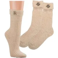 Wowerat Trachtensocken 2 Paar Trachtensocken mit Edelweiß-Pin Umschlag-Söckchen Landhaus-Stil