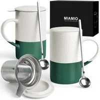 MiaMio Tasse für losen Tee mit Siebeinsatz und Deckel, Dunkelgrün, 2-tlg., Keramik, 500 ml je Tasse