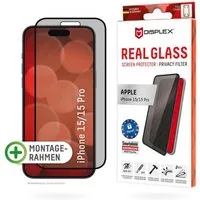 Displex Displayschutzglas Privacy Glass für Apple iPhone 15, Apple iPhone 15 Pro, Blickschutz Displayschutzfolie Displayschutz kratzer-resistent 10H