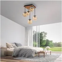 OTTO home Deckenleuchte Evinnia Akustikpaneele mit Glaskugeln, ohne Leuchtmittel, Leuchtmittel wechselbar, Warmweiß, Holz, Akustik, Paneele, Glas, Deckenlampe E14