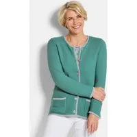 GOLDNER Strickjacke Kurzgröße: Elegante Strickjacke mit Taschen Strukturjacke mit Rundhals, Knopfleiste, Taschen und Langarm