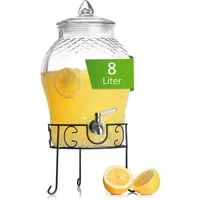 astor24 Getränkespender Getränkespender 8 L mit Zapfhahn + Ständer aus Glas Wasserspender, 8 Liter