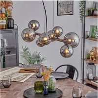 hofstein Pendelleuchte Hängelampe aus Metall/Glas in Schwarz/Chrom-/Rauchfarben, ohne Leuchtmittel, Hängeleuchte im Retro/Vintage-Design mit Glasschirmen, 8 x G9