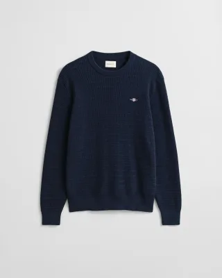 GANT - Rundhalspullover mit Mini-Zopfmuster evening blue - Gr. - XL