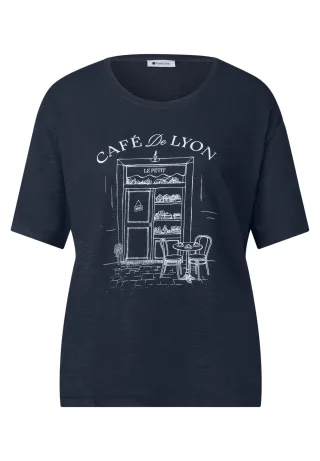 Street One - T-Shirt mit Rundhals und Frontprint darkest blue - Gr. - 44