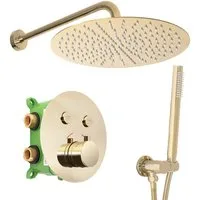 wohnwerk.idee Duschsystem Dusche Unterputz mit Thermostat Regendusche Gold Matt Poliert