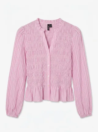 VERO MODA - VMEMERY LS V-NECK SMOCK TOP WVN RET Bonbon - Gr. - L