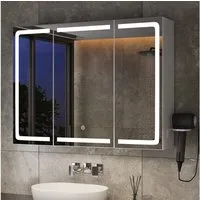 Bealife Spiegelschrank Badezimmerschrank mit LED-Beleuchtung, B:80/100/120CM mit Haartrockner-Halter