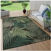 Paco Home Teppich Ostende 534, rechteckig, Höhe: 4 mm, Flachgewebe, Motiv Palmenblätter, In- und Outdoor geeignet, Wohnzimmer