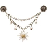 Alpenflüstern Kette mit Anhänger Pin-Charivari Strass-Edelweiss Greta kurz (antik-silber-farben)