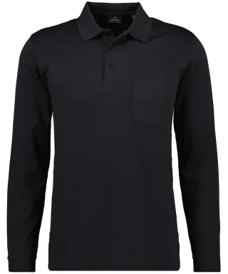 RAGMAN - Softknit-Poloshirt mit Brusttasche, Langarm Schwarz - Gr. - XL