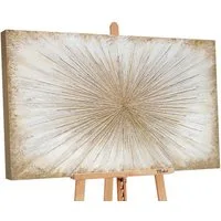 YS-Art Gemälde Sonnenstrahlen, Abstrakte Bilder, Abstraktes Leinwand Bild Handgemalt Weiß Gold
