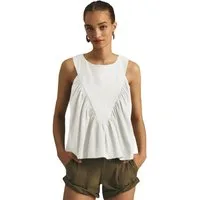 Imily Bela Tanktop Damen ärmelloses Oberteil mit Rundhals V-Form-Design Falten Casual Top (Packung, 1-tlg., 1per-Pack) mit Rüschen in Unifarbe