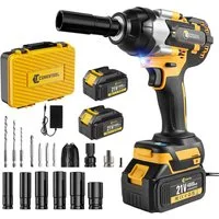 CONENTOOL Akku-Schlagschrauber 800Nm, 1/2 Zoll Bürstenloser Schlagschrauber, 4600 U/min, 800 Nm, (Set, 19-tlg), mit 2x Akku & Koffer für Haus und Auto