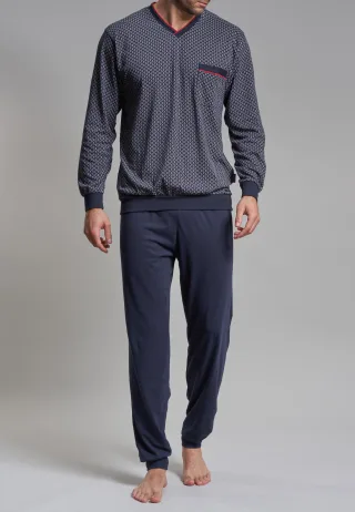 götzburg bodywear - GÖTZBURG Herren Pyjama bedruckt 1er Pack navy - Gr. - 48