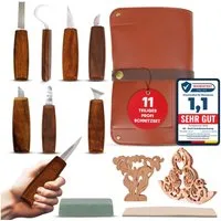 Eli Beitelsatz Schnitzwerkzeug Set - Holzwerkzeug - Schnitzset - Holzbearbeitung, (Profi - Set, 11-tlg., Perfekt für Handwerker - Holzliebhaber), rostfreier Stahl - hochwertige Walnussholzgriffe - Beidhändig
