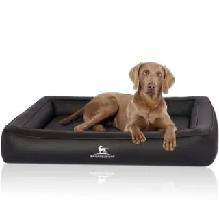 Knuffelwuff Orthopädisches Hundebett aus Laser gestepptem Kunstleder Hampstead schwarz XL