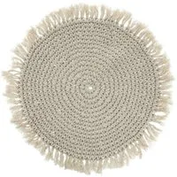 Meinposten Platzset Tischset Makramee Platzset Tischdeko rund boho Deko creme 38 cm, (1-St), Makramee-Platzset mit Fransen
