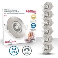 B.K.Licht LED Einbaustrahler LED Bad Einbauleuchten 6er Set Ultra-Flach 25mm - BKL1278, LED fest integriert, Warmweiß, Ø90mm Matt-Nickel 6 x 5W 6x 460 Lumen 3.000K IP44 Badspots Deckenspots