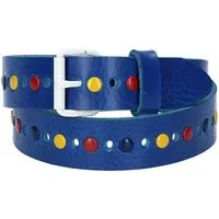kiddybelts Ledergürtel Kids 25mm in Kobaltblau Lochung, bunten Nieten und weißer Rollschließe (KB12-460, 1-St) sehr weiches Vollrindleder