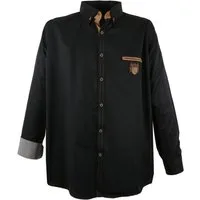 Lavecchia Langarmhemd Lavecchia Herren Langarmhemd 1980 (Dark-Black, 4XL) Herrenhemd mit Farbkontrasten