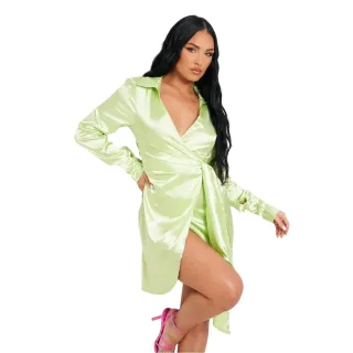 Missy Empire - Wickelkleid für Damen, Satin (Limone)