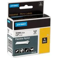 Rhino IND ORIGINAL Schriftband Flexibles Nylon 12mm x 3,5m schwarz auf weiß permanent haftend, 18488