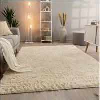 KADIMA DESIGN Teppich waschbar Unifarben Schlafzimmer Hochflor Teppich Shaggy, Läufer, Höhe: 37 mm, Florhöhe: 33 mm, 100% Polyester, Läufer, 60x100cm, Elfenbein