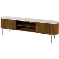 Massivmoebel24 TV-Board BARCELONA (Massivholz), Mango 180x36x51 braun lackiert / Marmor weiß BARCELONA #211