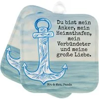 Mr. & Mrs. Panda Topflappen Anker Blau Design, Topflappen, Weiß, Tiermotive, topfhalter, Topflapp, (Packung), topfhalter Topflappen Set 2er Set Topflappen