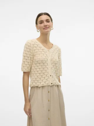 VERO MODA - VMKORA 2/4 O-NECK BUTTON CARDIGAN birch - Gr. - L