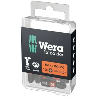 Wera 851/1 IMP DC PH DIY Impaktor PH Bits, PH 3 x 25 mm, 10-teilig - 05057617001