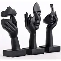 Refined Living Dekofigur 3-tlg Abstrakte Kunstfiguren Skulptur Kreative Frauen Gesicht Statue (Kunstharz Abstrakte Schwarze Figuren Deko Heimdekoration Akzentkunst, Dekofigur Denker Skulpturen Deko Moderne Wohn- und Schlafzimmer), für Moderne Wohnzim