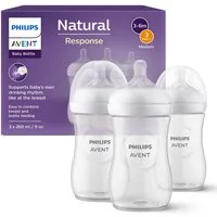 Philips AVENT Babyflasche Natural Response SCY903/03, 3 Stück, 260ml, ab dem 3. Monat