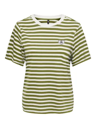 ONLY - Gestreiftes T-Shirt grün - Gr. - S