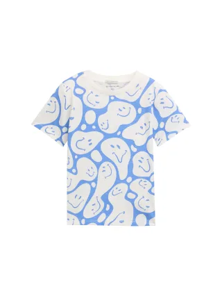 tom tailor kids - T-Shirt mit Allover-Print off white blue smiling design - Gr. - 116/122