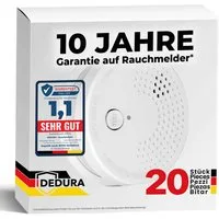 dedura Rauchmelder (10 Jahre Garantie BSI Zertifiziert nach DIN EN14604 inkl. 9V Batterie)