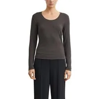 comma Langarmshirt mit tiefem Rundhals / Viskose-Stretch