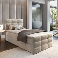 Masseno Boxbett AMON 90x200 cm mit Bonell Matratze und Topper, Einzelbett, Jugendbett, Polsterbett mit Kopfteil, Boxspringbett