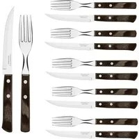 Tramontina Steakbesteck STEAK-/PIZZA Besteck, 6 Personen, Rostfrei, Spülmaschinenfest (12-tlg), 6 Personen, Edelstahl, FSC-zertifiziert, Echtholzgriff, rostfreier Edelstahl, Ergonomisch