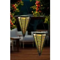 Arnusa LED Solarleuchte Hängelampen 2er Set LED Außenleuchte Solarlampen hängend kabellos, Kerzeneffekt, LED fest integriert, warmweiß, Rattan-Optik für Garten, Balkon & Terrasse